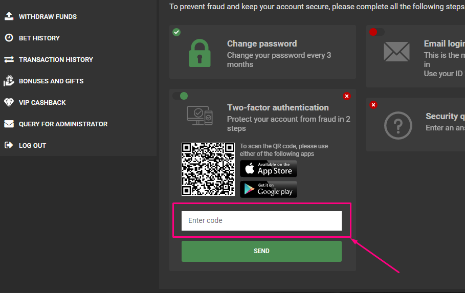 2fa authentification 1xbit