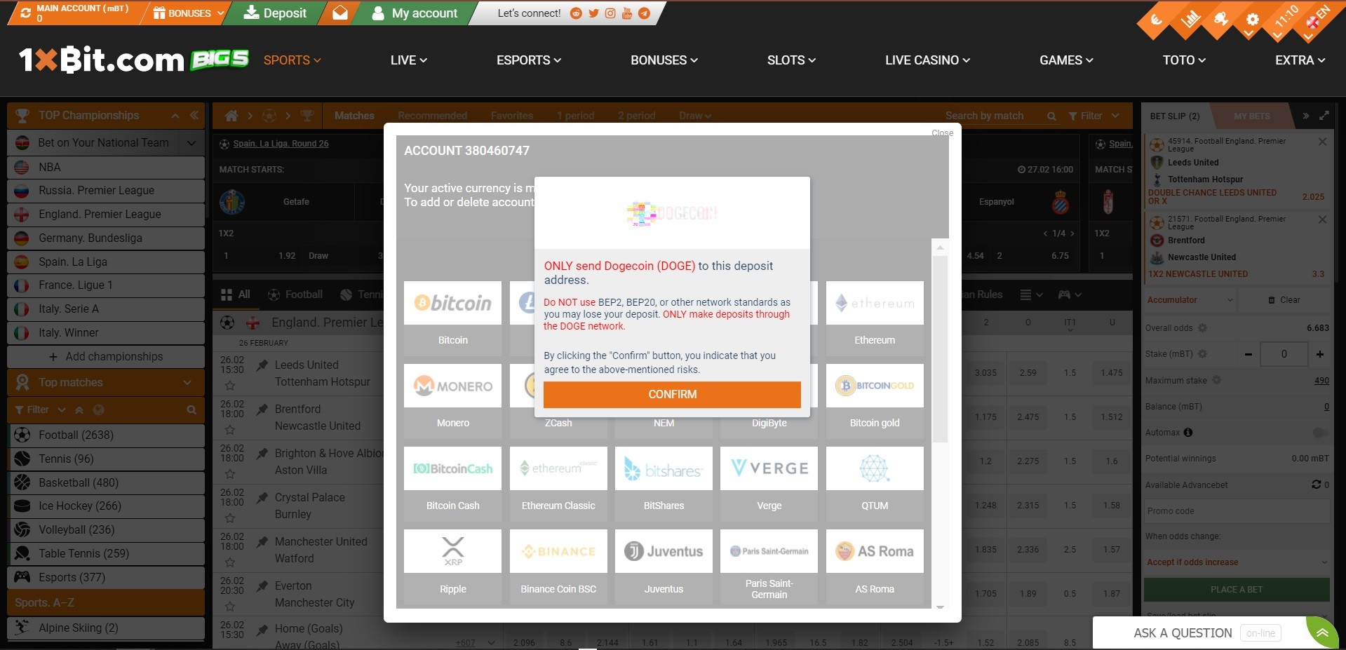 dogecoin deposit 1xbit