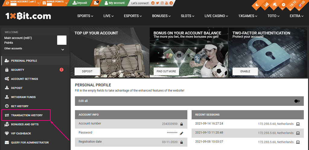 transaction history 1xbit txid hash