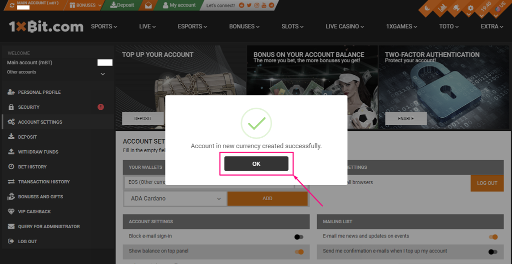 guide change currency account